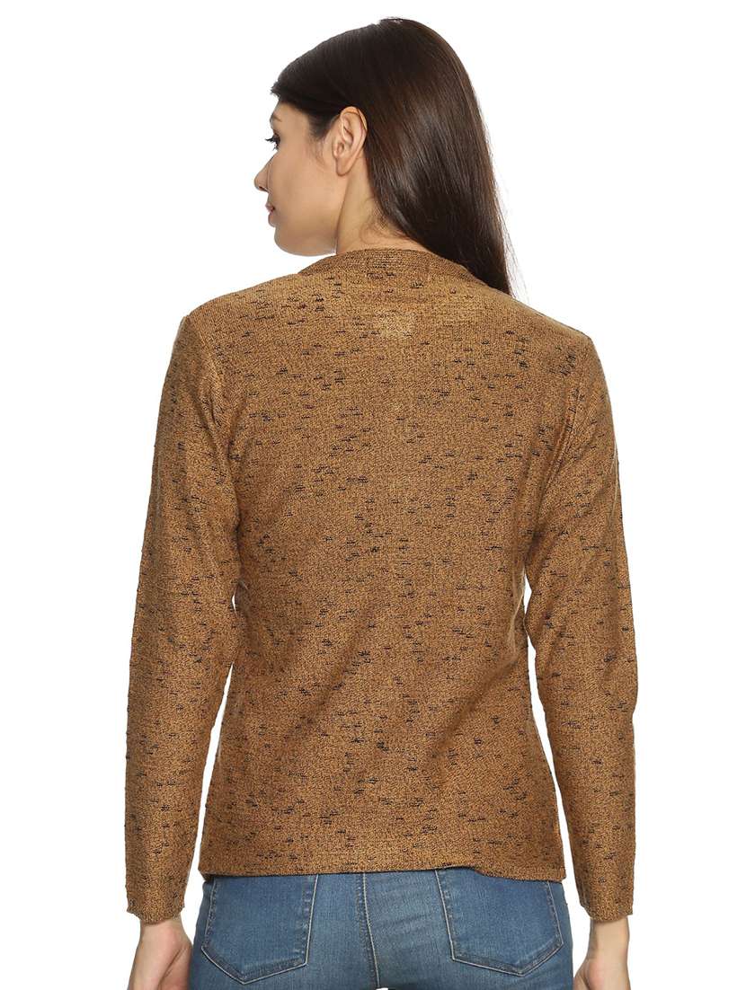 women brown mandarin neck cardigans - 20396836 -  Standard Image - 2