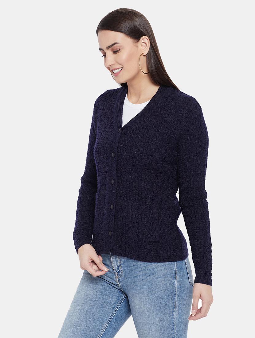 women navy blue wool blend cardigan - 20396848 - Standard Image - 2