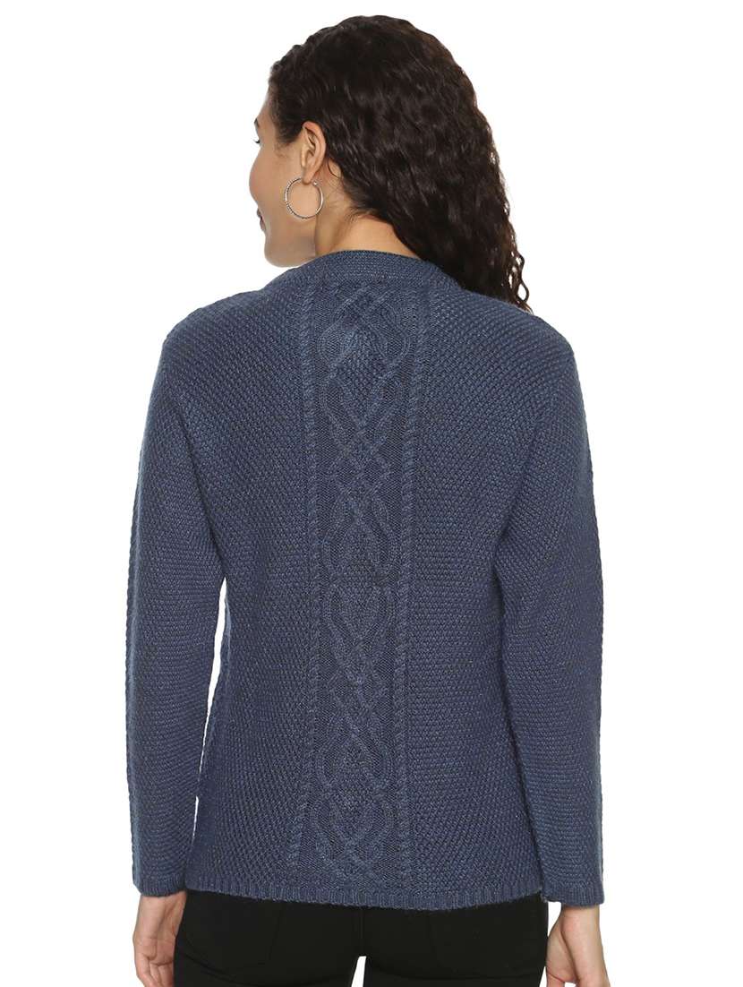  blue neck self design cardigan - 20396853 -  Standard Image - 2