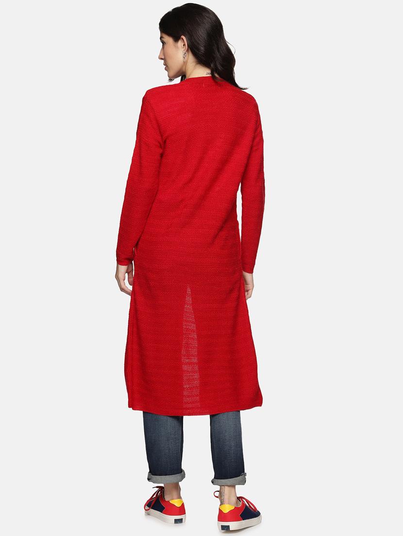 red self designed long sleeves long cardigan - 20396864 - Standard Image - 2