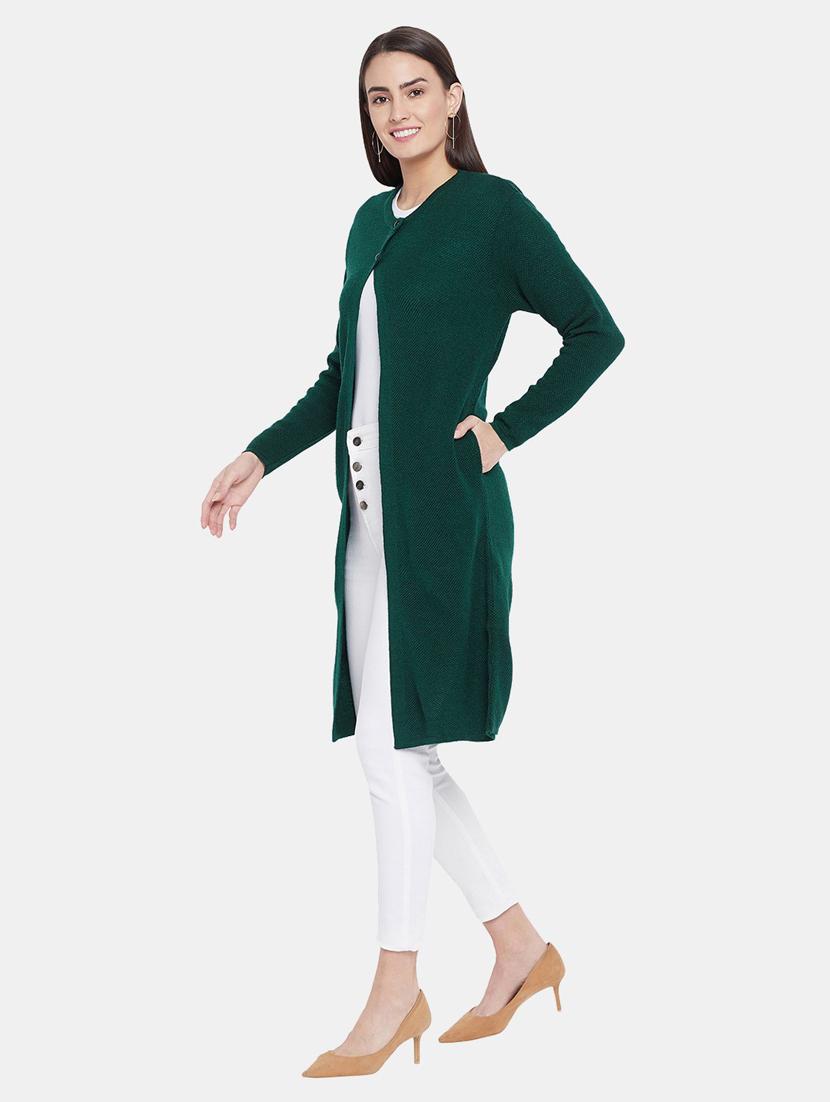 green self designed long sleeves long cardigan - 20396866 - Standard Image - 2