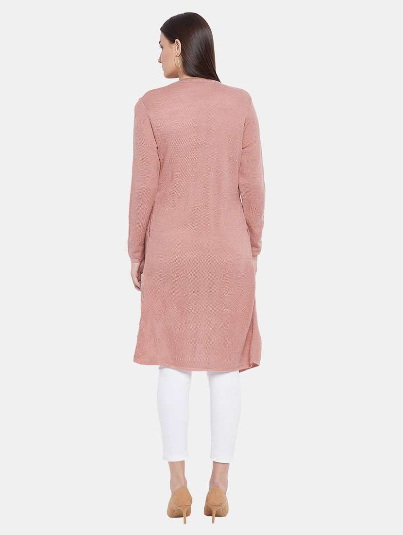 nude self designed long sleeves long cardigan - 20396878 -  Standard Image - 2