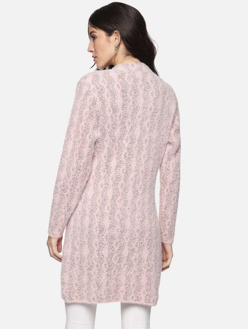 pink self designed long sleeves long cardigan - 20396882 -  Standard Image - 2
