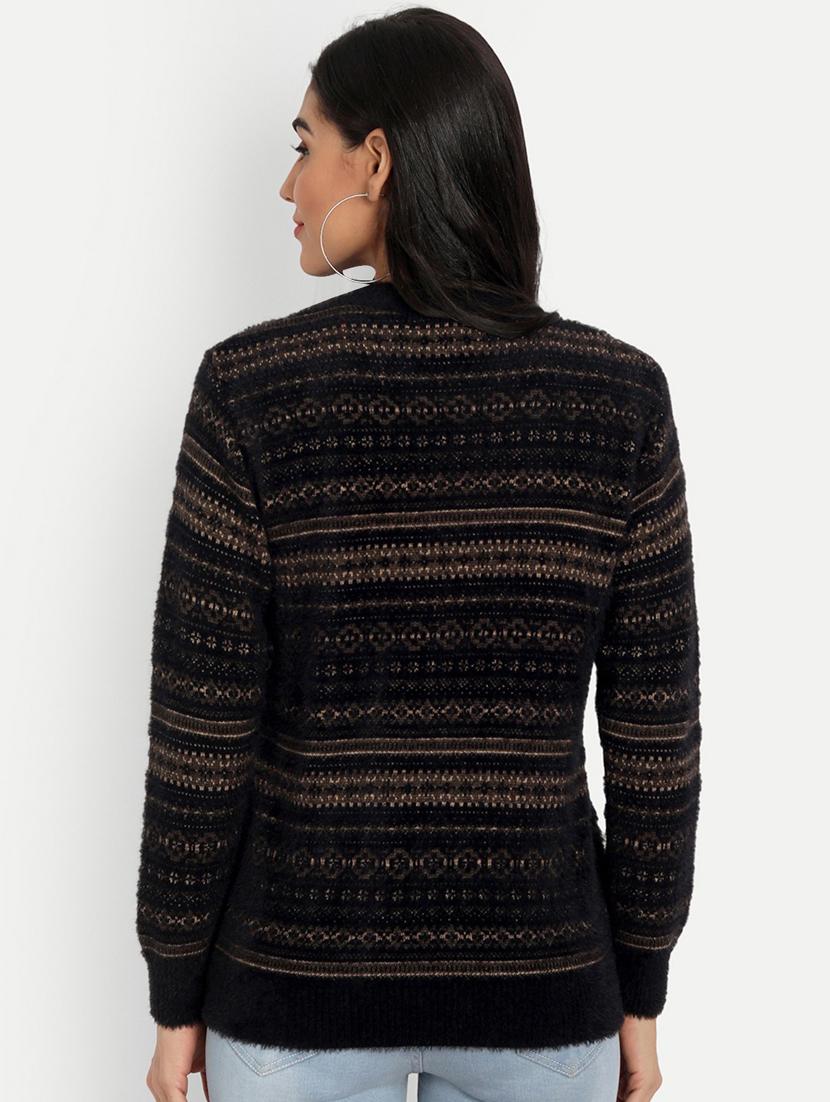 black crew neck self design cardigan - 20396942 - Standard Image - 2
