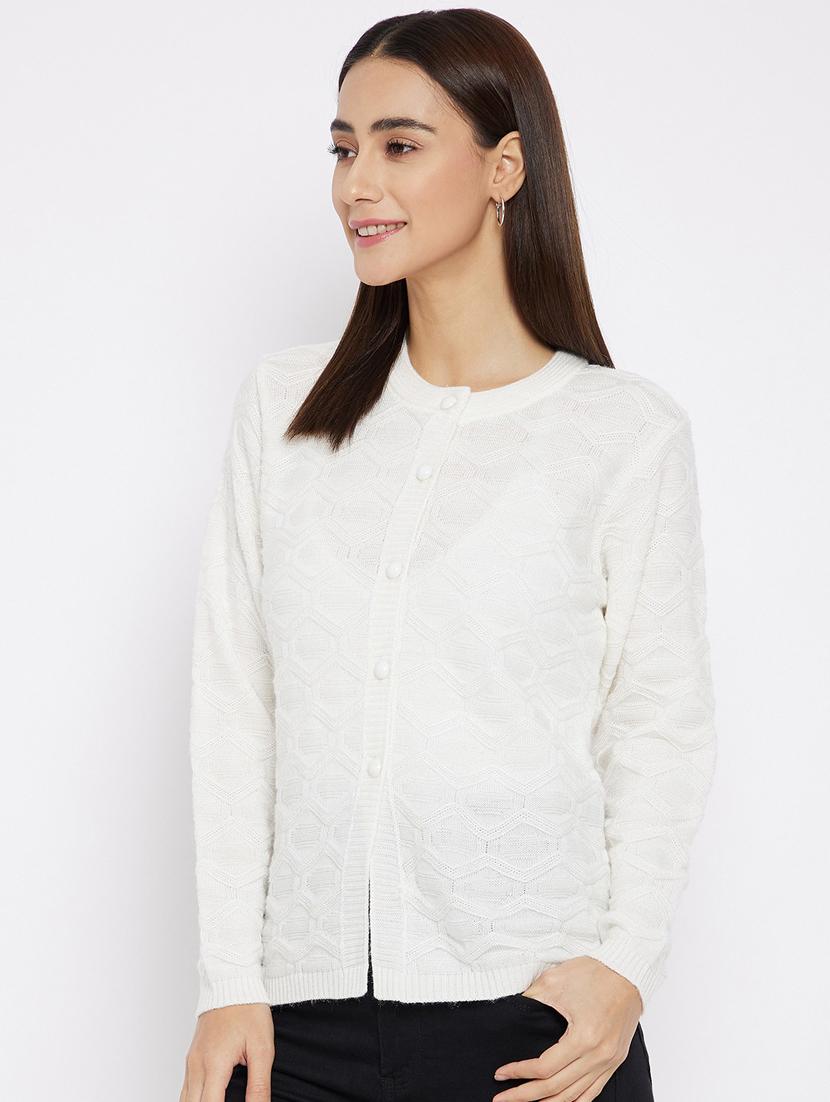 white self designed long sleeves cardigan - 20397031 - Standard Image - 2