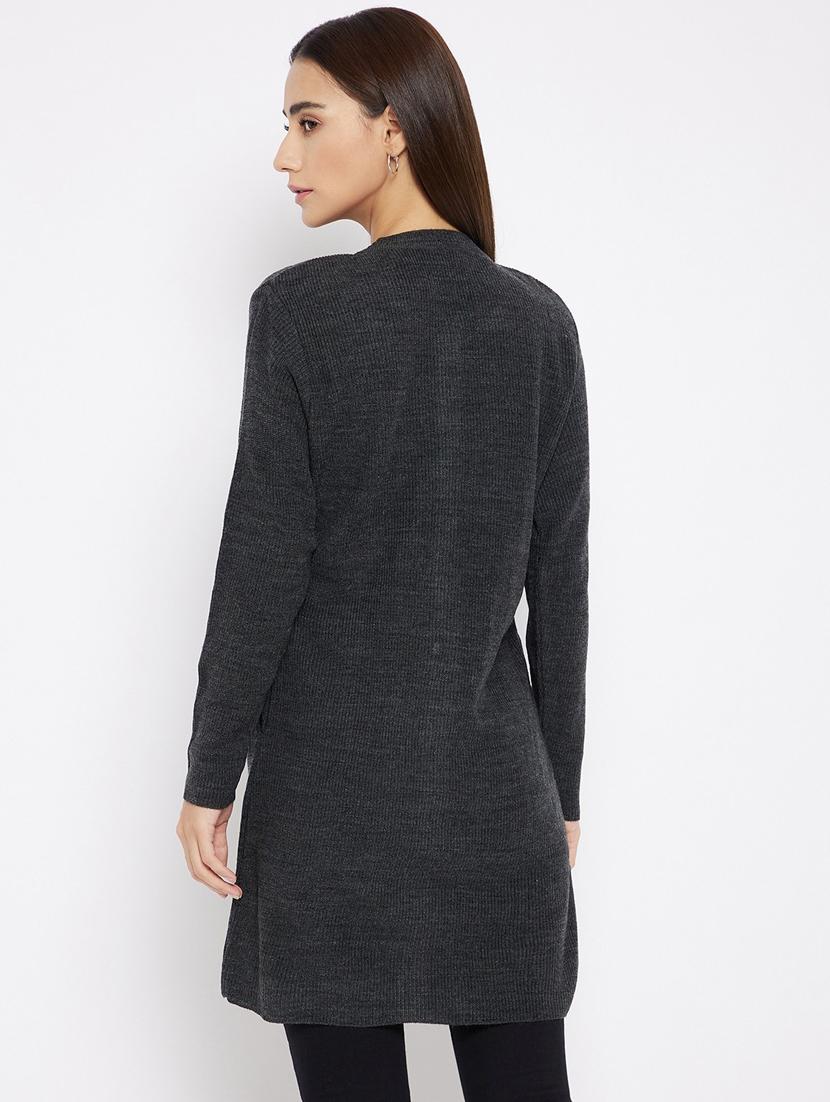 women grey round neck cardigans - 20397093 - Standard Image - 2