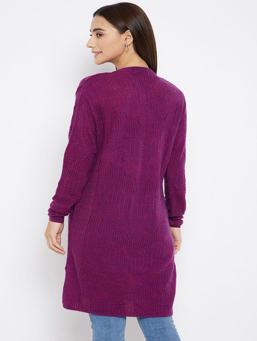 magenta self design wool blend cardigan - 20397115 - Standard Image - 2