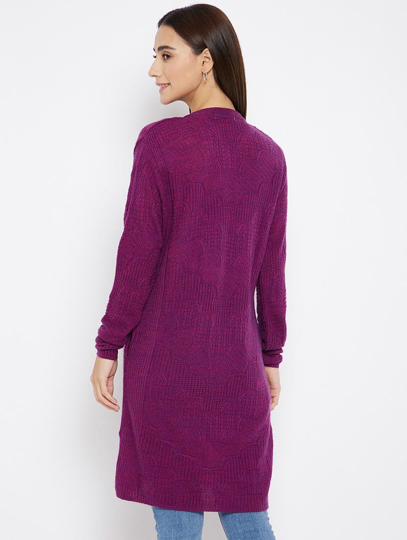 women magenta wool blend cardigan - 20397118 - Standard Image - 2