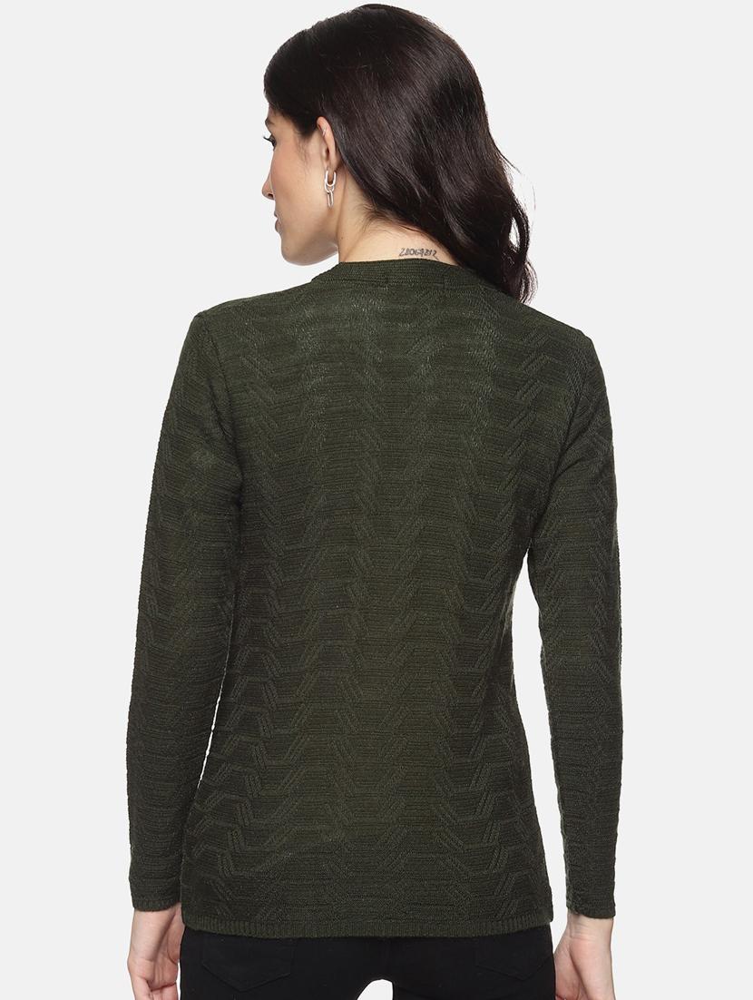 olive self designed long sleeves cardigan - 20397131 - Standard Image - 2
