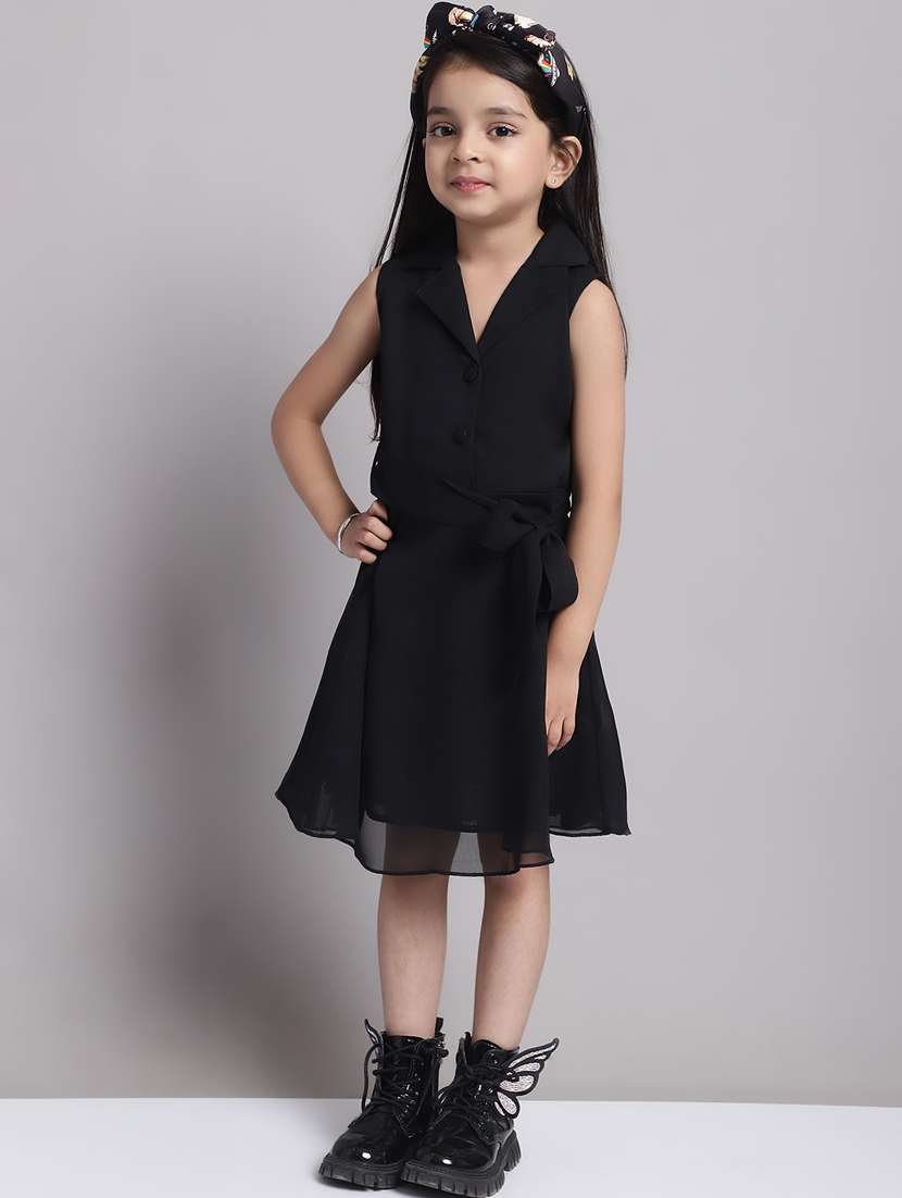 girls lapel neck sleeveless frock - 20397151 -  Standard Image - 2