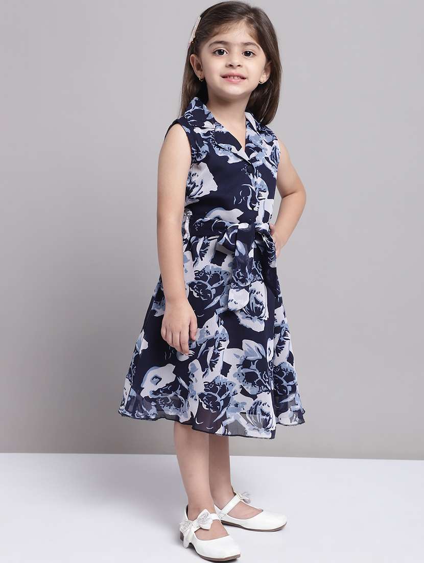 girls lapel neck sleeveless frock