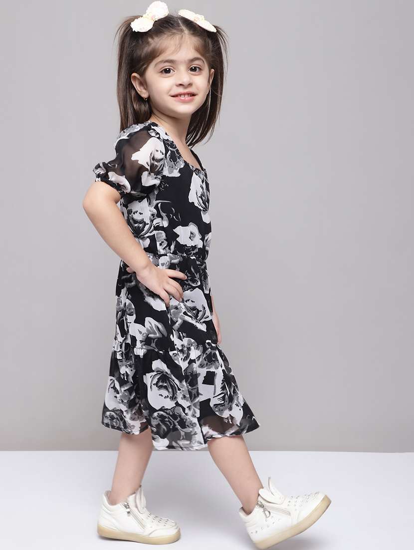girls black square neck short sleeves frock - 20397161 -  Standard Image - 2