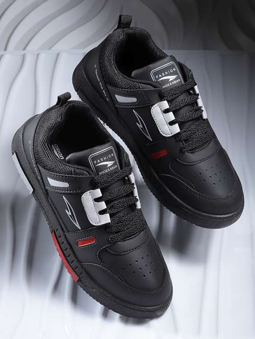 black synthetic lace up sneakers - 20397169 -  Standard Image - 0