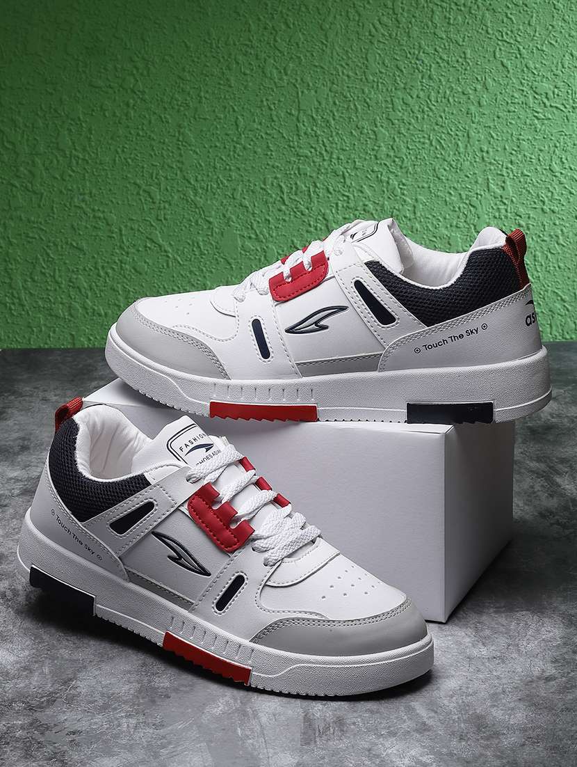 white synthetic lace up sneakers - 20397170 - Zoom Image - 0