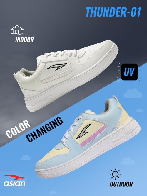 white synthetic lace up sneakers - 20397171 -  Standard Image - 0