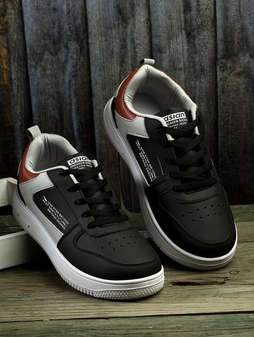 black synthetic lace up sneakers - 20397173 - Standard Image - 0