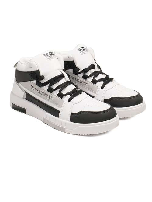 white synthetic lace up sneakers - 20397181 -  Standard Image - 0