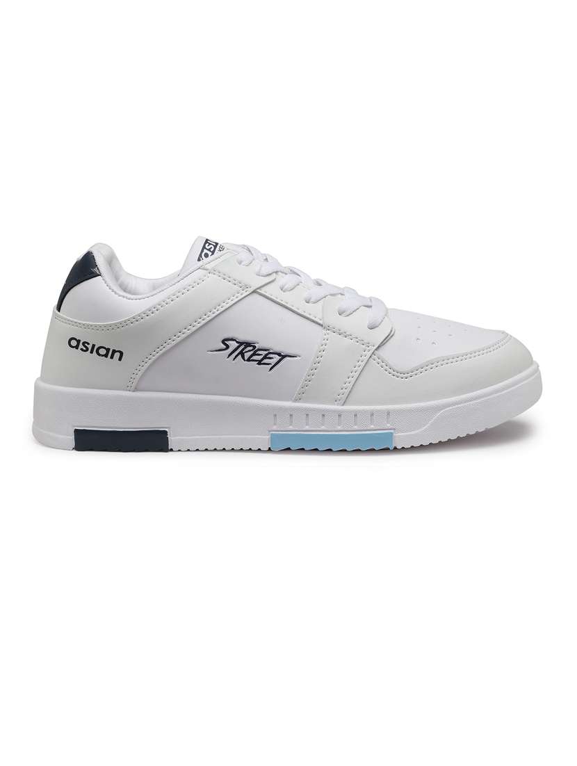 white synthetic lace up sneakers