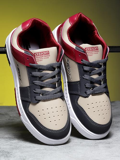 men color block beige lace up sneakers - 20397183 -  Standard Image - 0