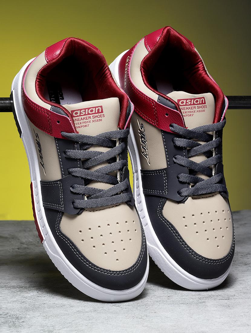 men color block beige lace up sneakers - 20397183 -  Zoom Image - 0