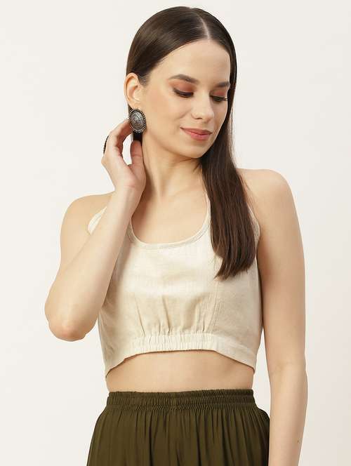 women beige solid halter neck stitched blouse