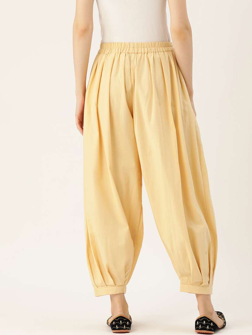 solid cream elasticated cotton made afghani salwar - 20397197 -  Standard Image - 2