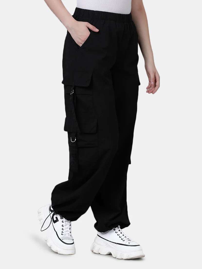 women black solids cargo trousers - 20397213 -  Standard Image - 2