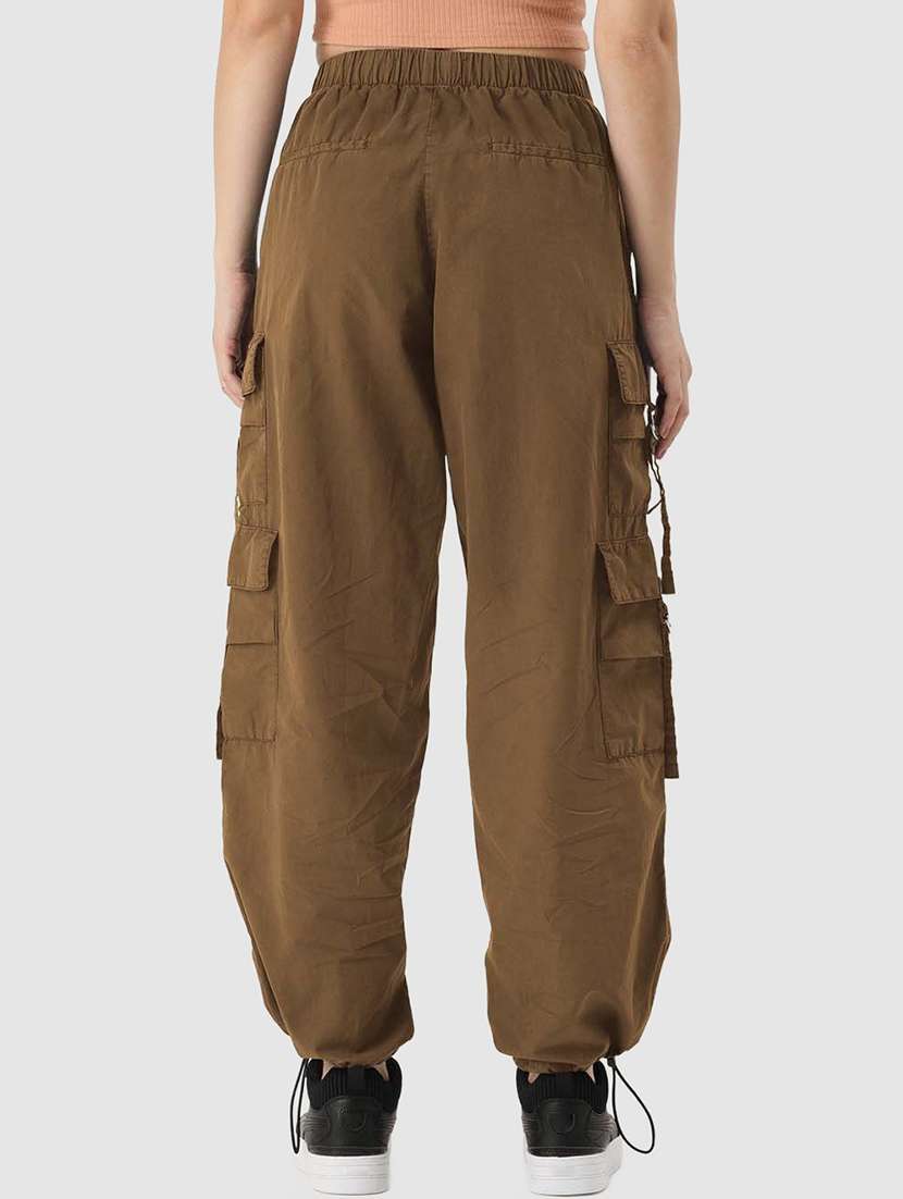 women brown solds cargos trousers - 20397215 -  Standard Image - 2