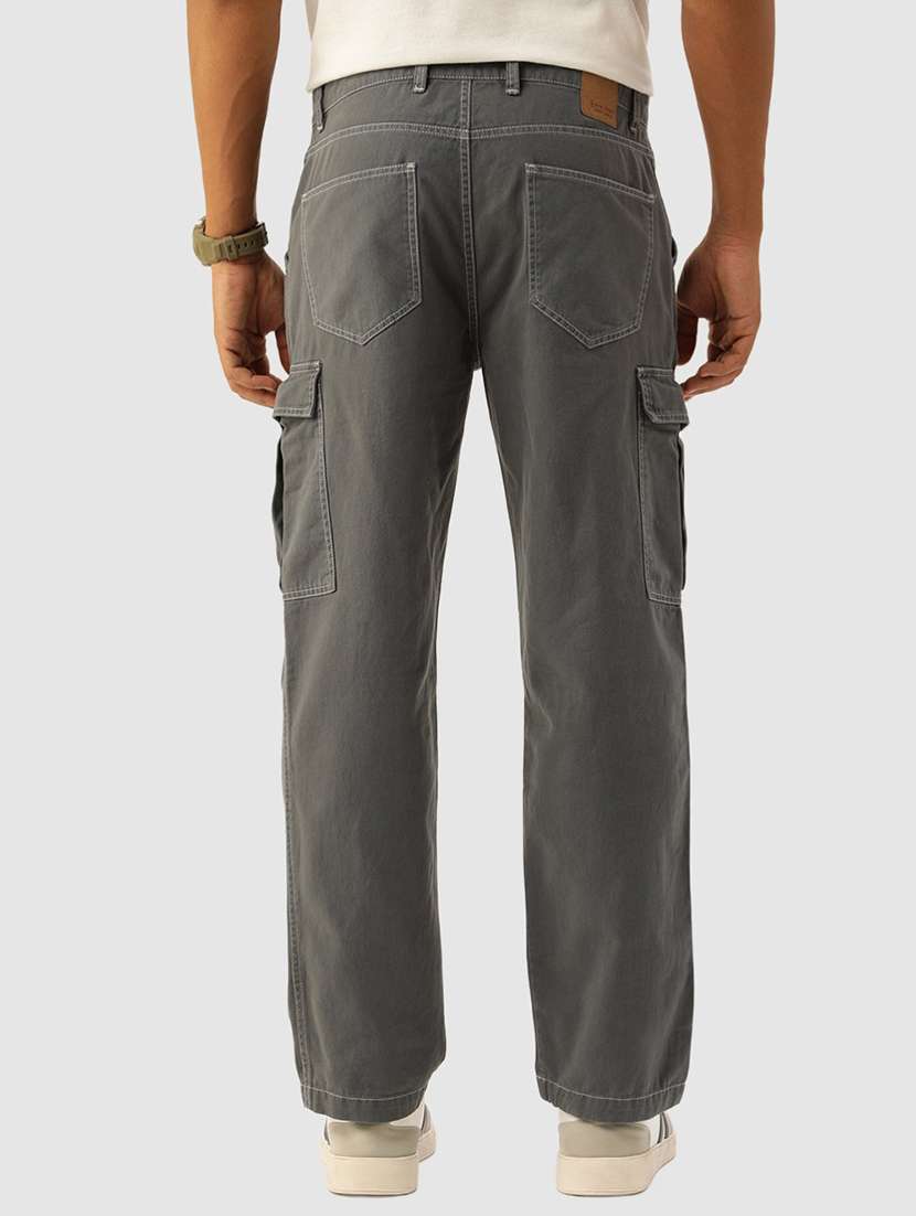 men solid grey cotton cargo casual trouser - 20397322 -  Standard Image - 2