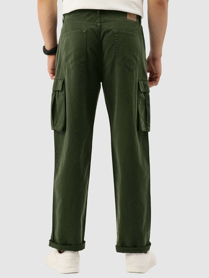 men solid olive cotton cargo casual trouser - 20397335 -  Standard Image - 2