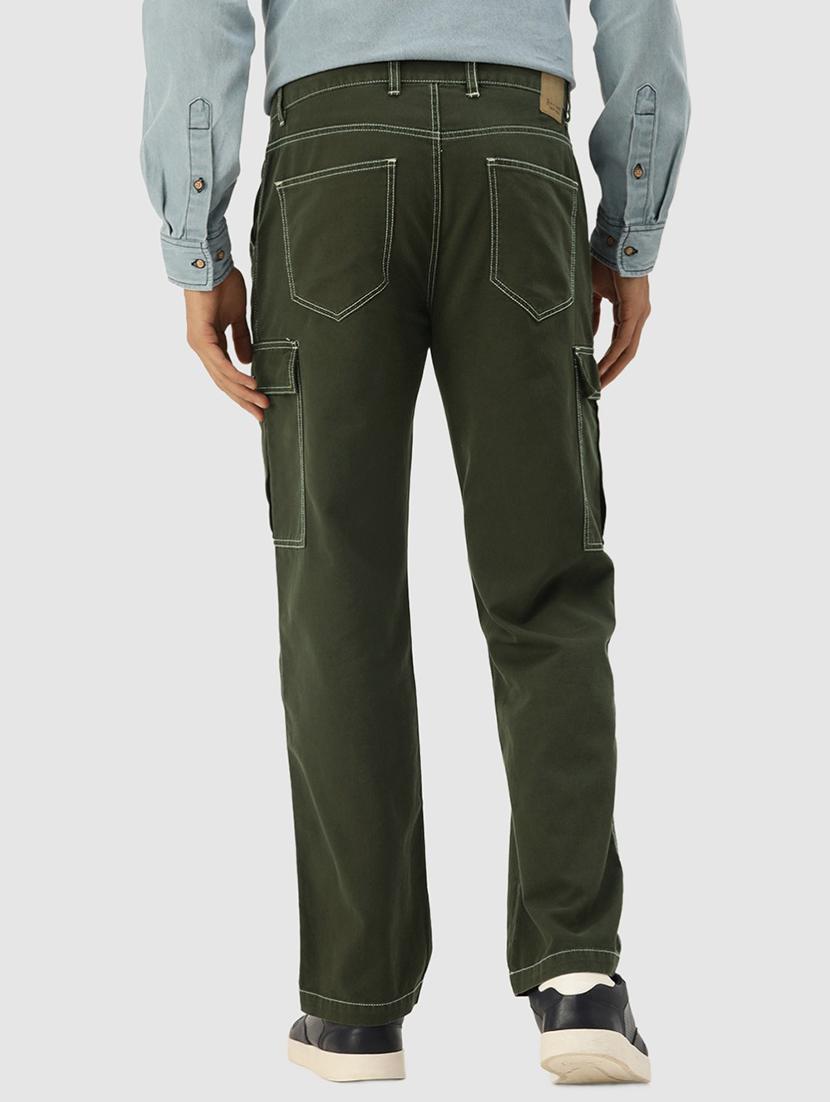 men solid olive cotton cargos casual trouser - 20397337 - Standard Image - 2
