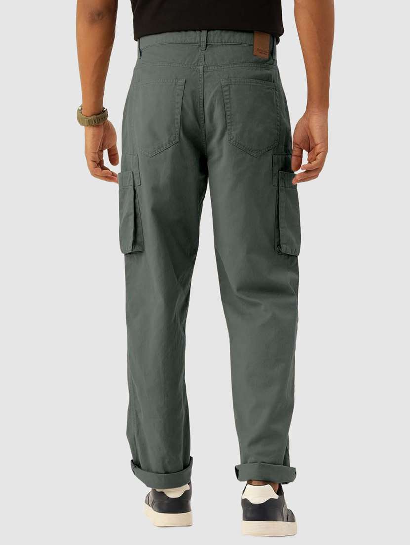 men solid charcoal cotton cargos casual trouser - 20397345 -  Standard Image - 2