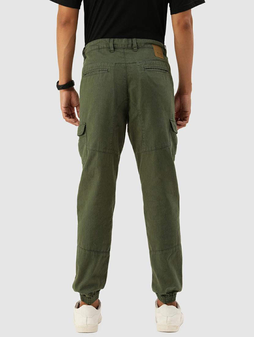 men mid rise solid cargos casual trouser - 20397346 - Standard Image - 2