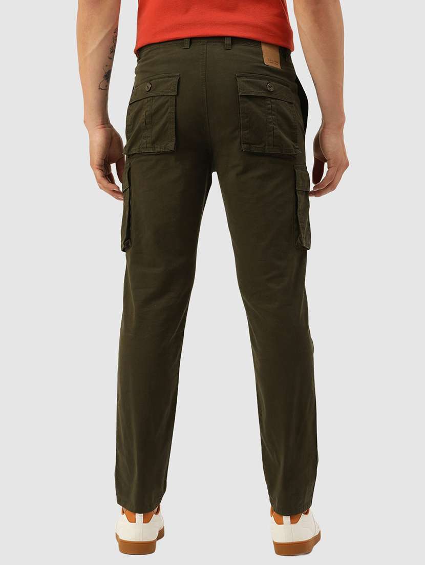 men solid olive ankle length cotton blend cargos casual trouser - 20397357 -  Standard Image - 2