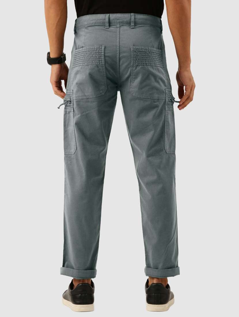 men solid grey cotton cargo casual trouser - 20397364 -  Standard Image - 2