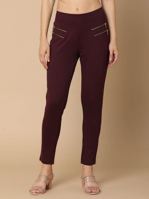 maroon cotton jeggings - 20397375 -  Standard Image - 0