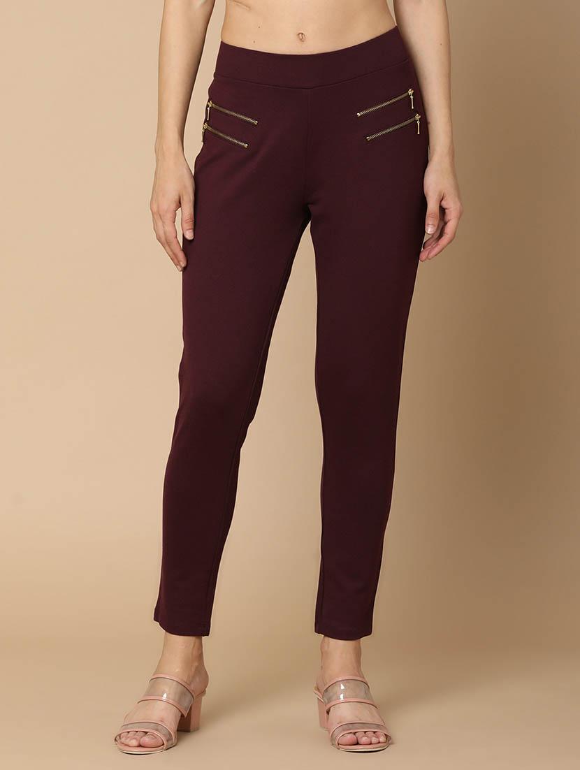 maroon cotton jeggings - 20397375 -  Zoom Image - 0