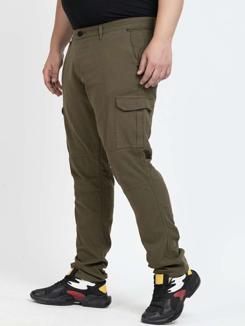 men mid rise solid cargos casual trouser - 20397478 -  Standard Image - 2