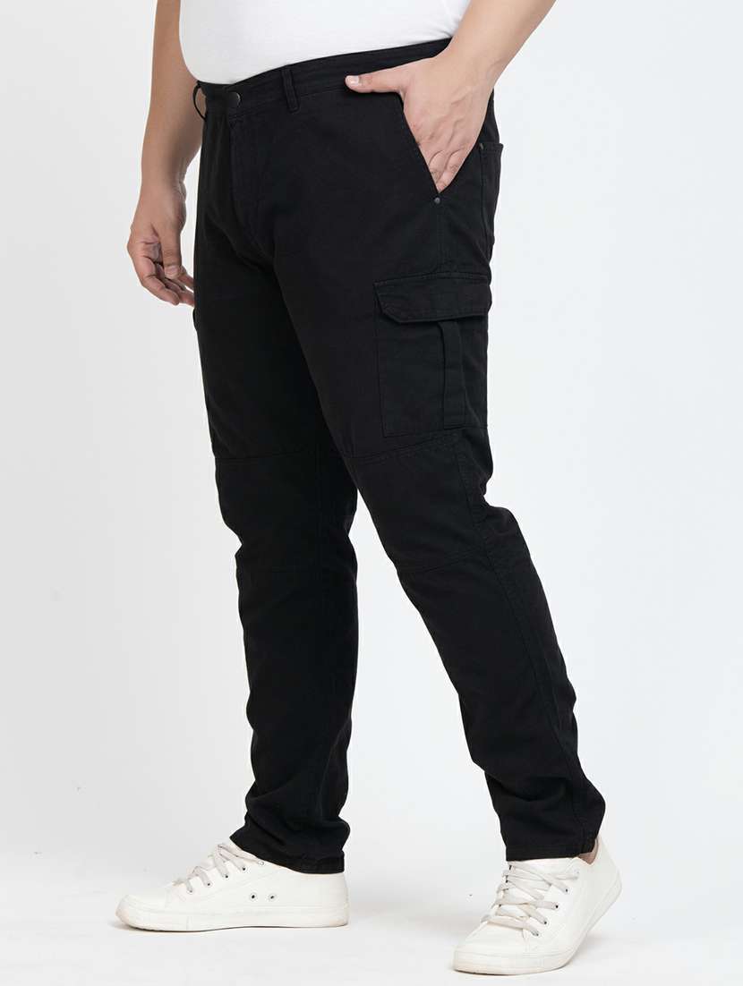 men mid rise solid cargos casual trouser - 20397480 -  Standard Image - 2