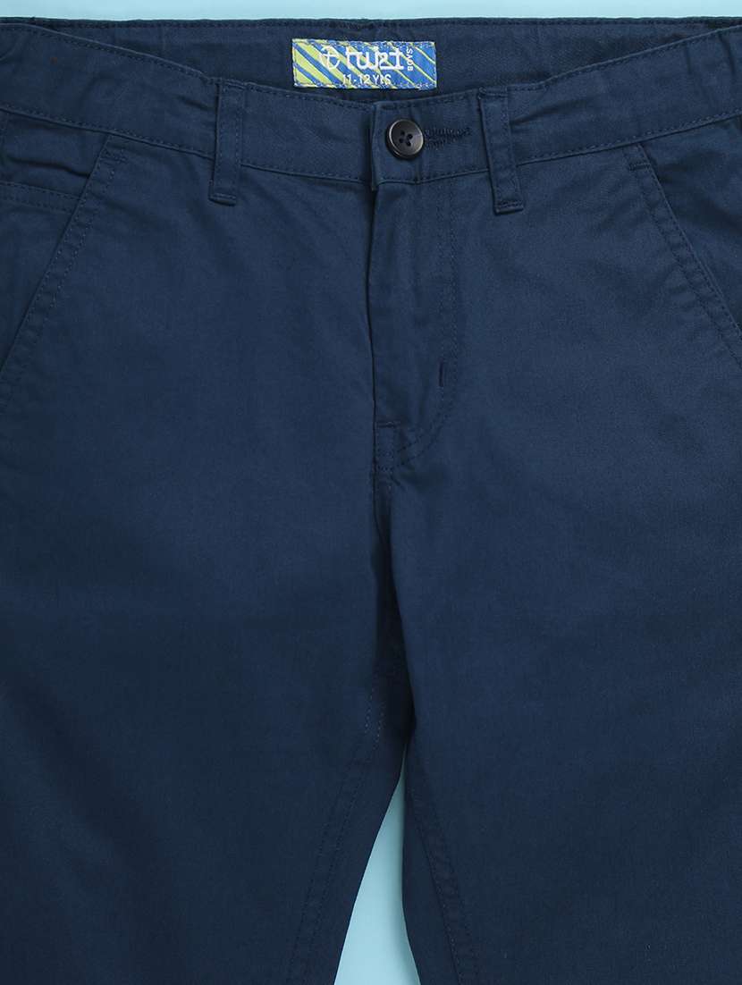 solid navy blue cotton casual chinos - 20400526 -  Standard Image - 2