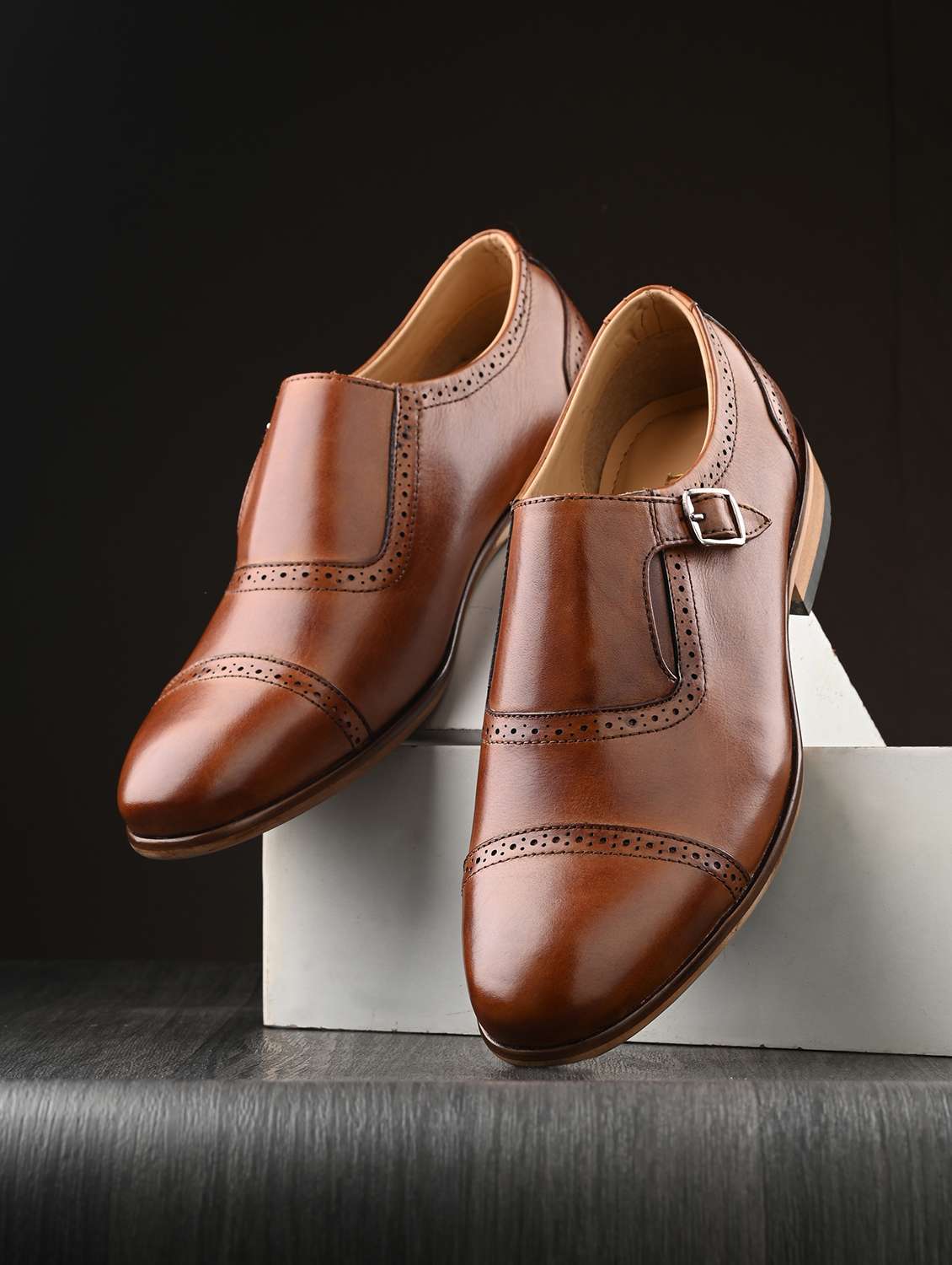 men brogues single straps formal monk shoes