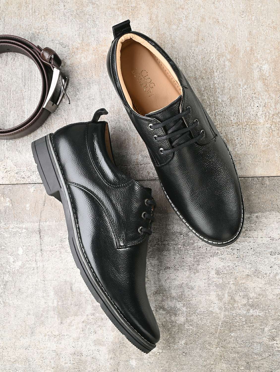 black leather derbis formal shoes