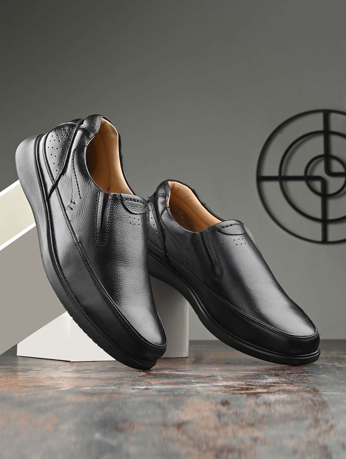 black solid formal slip on
