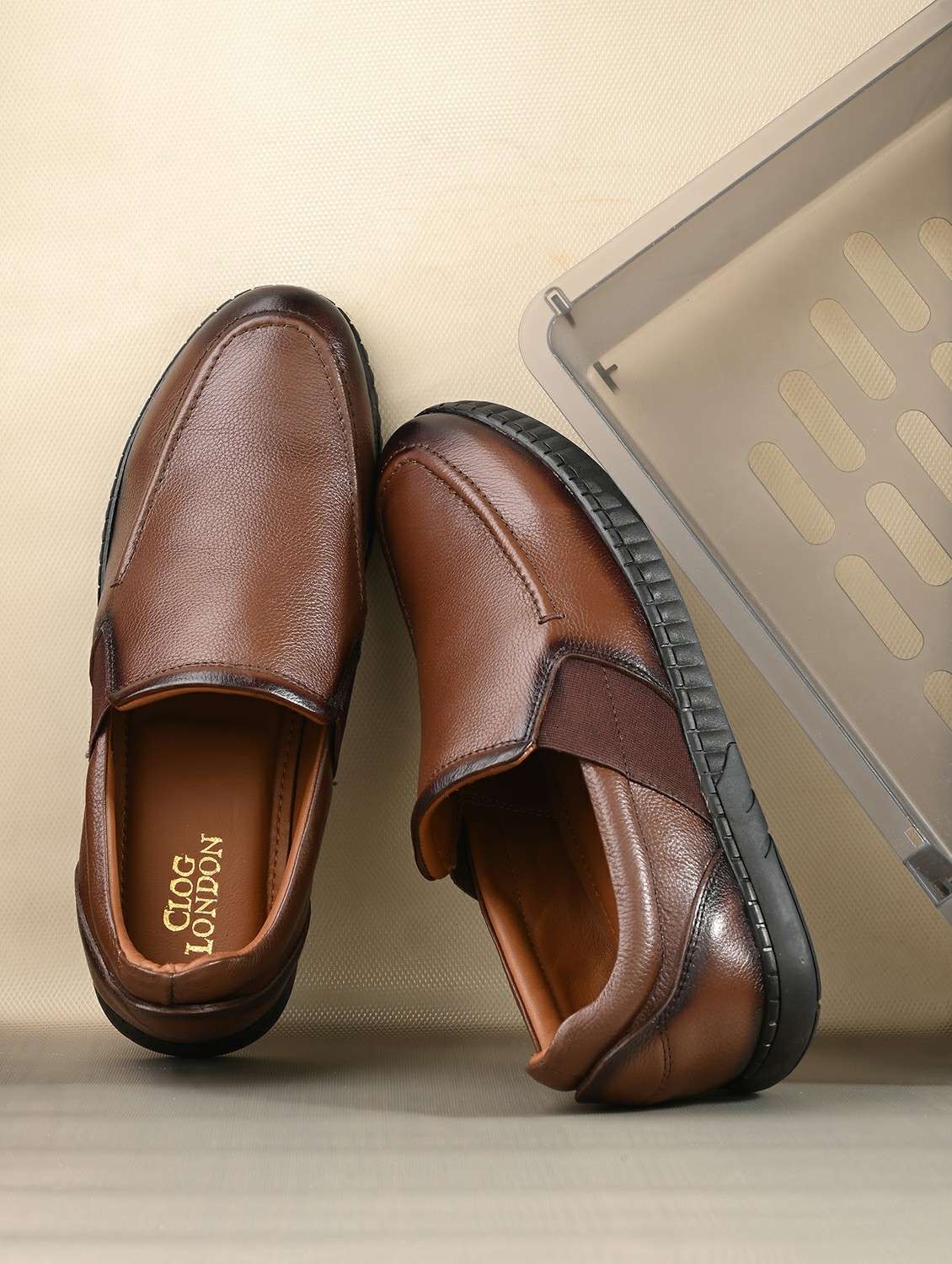 brown solid formal slip on