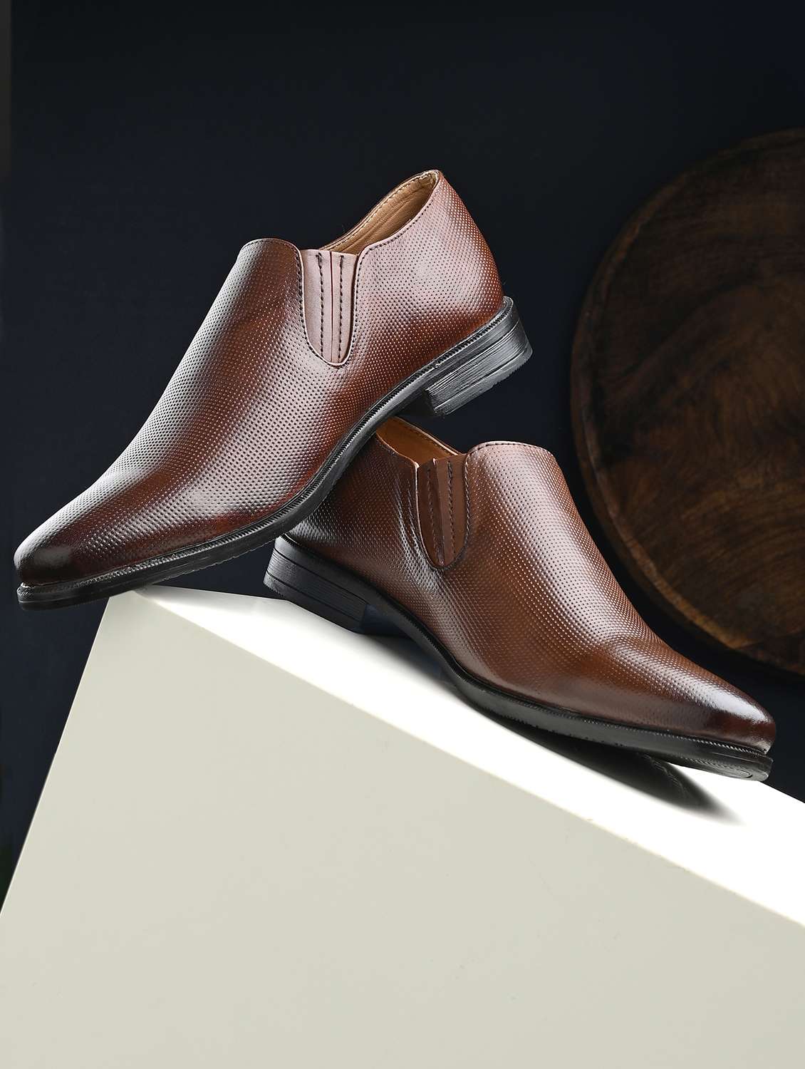 men's brown slip on formal shoe