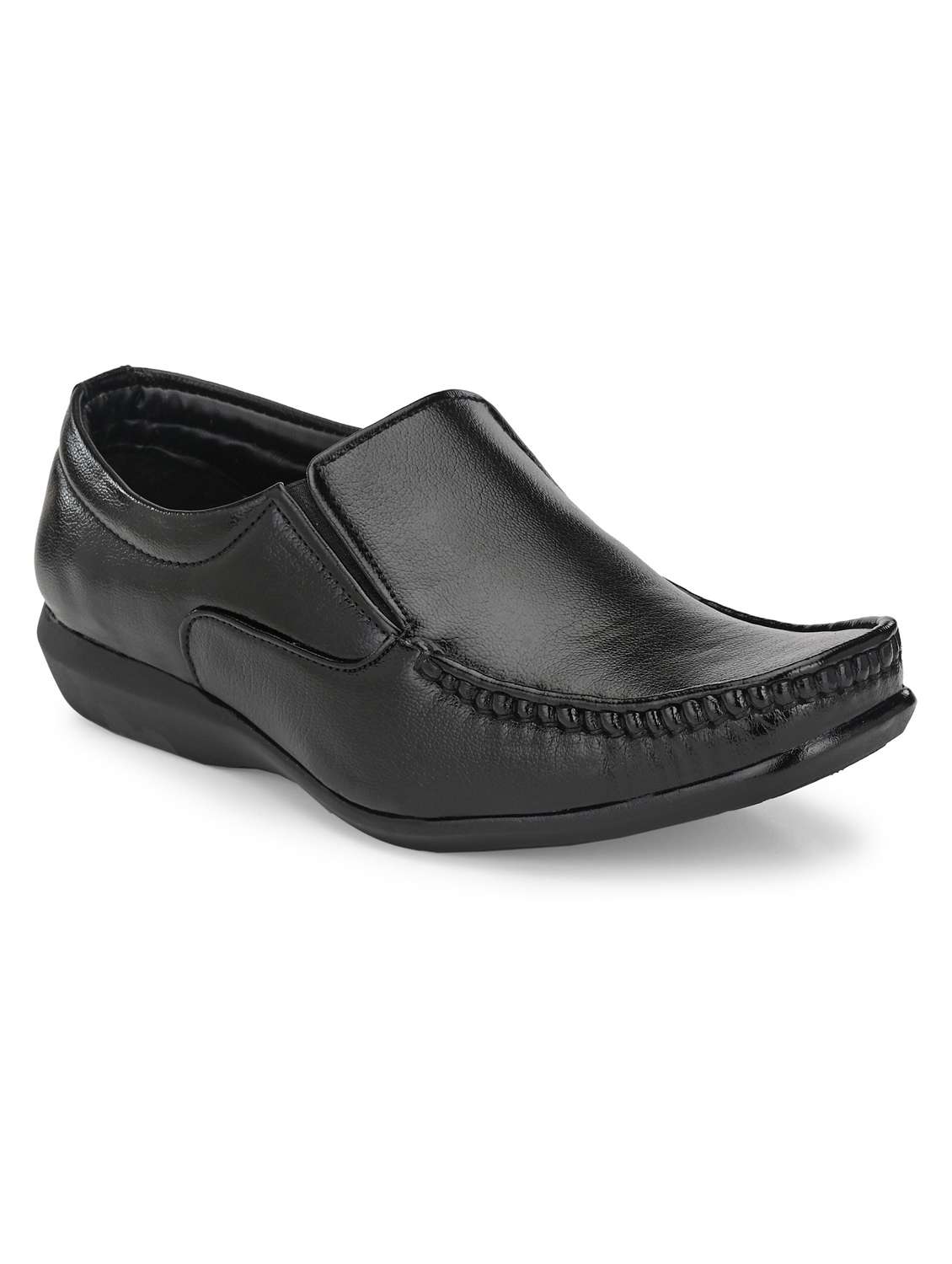 men solid black formal slip on