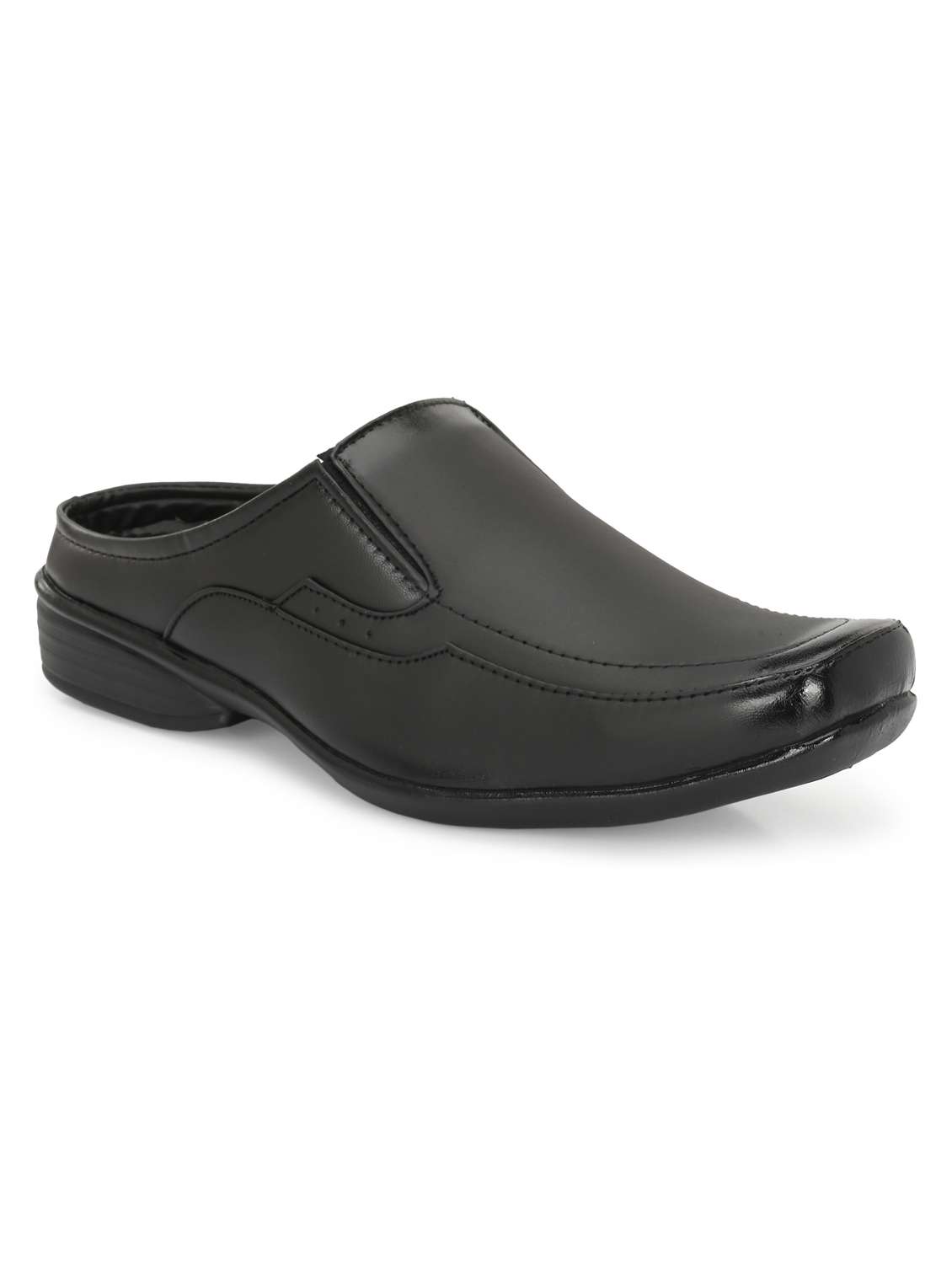 men solid black slip on mule