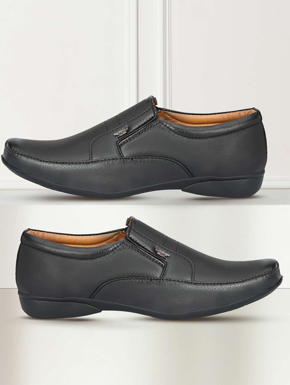 men solid black formal slip on