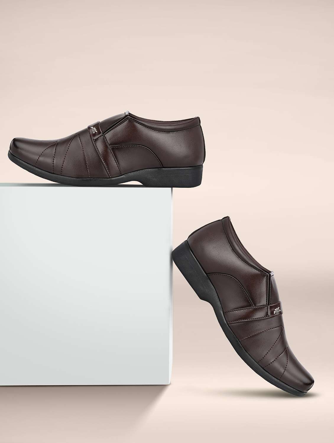 men solid taupe formal slip on