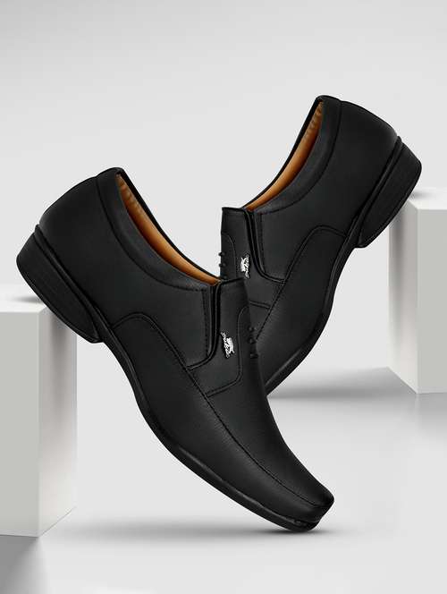 men solid black formal slip on - 20404238 - Standard Image - 0